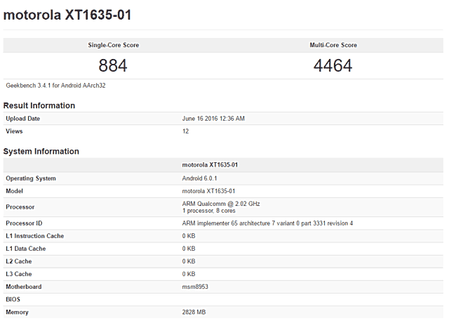 Данные о Motorola XT1635