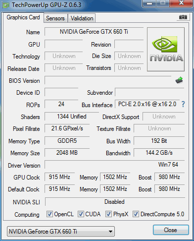 Спецификации GeForce GTX 660 Ti