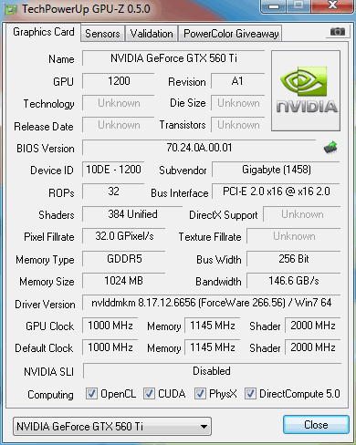 Характеристики Gigabyte GeForce GTX 560 Ti SOC (GV-N560SO-1GI)