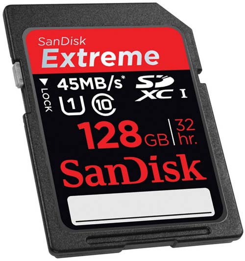 Шустрая карточка памяти SanDisk Extreme SDXC UHS-I ёмкостью 128ГБ