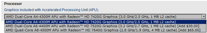 Данные по AMD A4-4300M, взятые с сайта HP