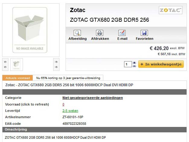 GeForce GTX 680 от Zotac уже доступен для предзаказа