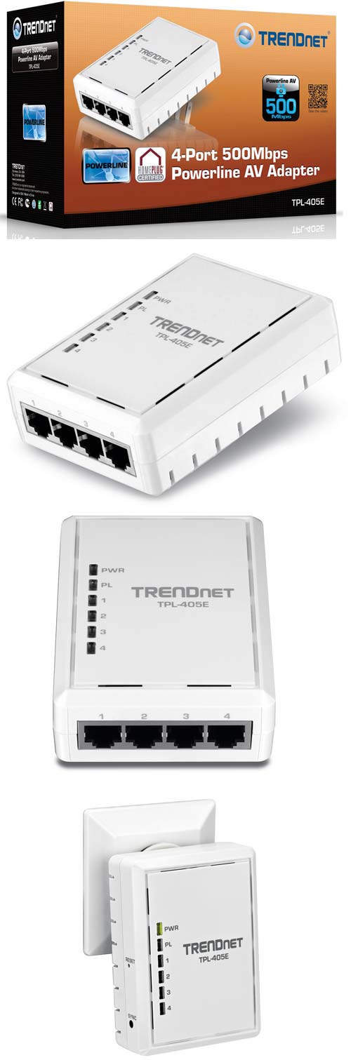 Сетевой адаптер на 4 порта - TRENDnet TPL-405E