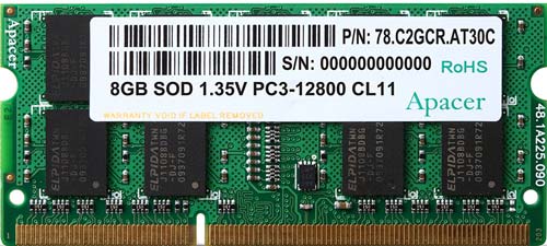 Apacer предлагает DDR3-1600 SO-DIMM модуль