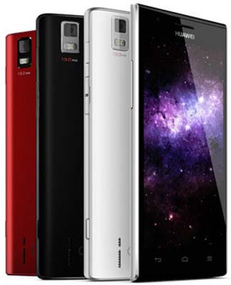 Четыре смартфона Ascend P2, среди них красный