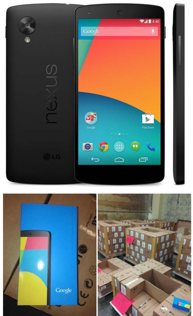 Фото смартфона Google/LG Nexus 5 и склада с кучей этих аппаратов