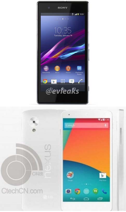 Фото Sony Xperia Z1S и белого варианта Nexus 5