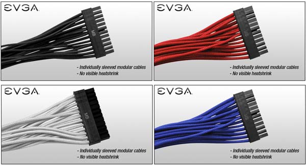 На фото показаны оплетённые кабели EVGA SuperNOVA G2 и P2