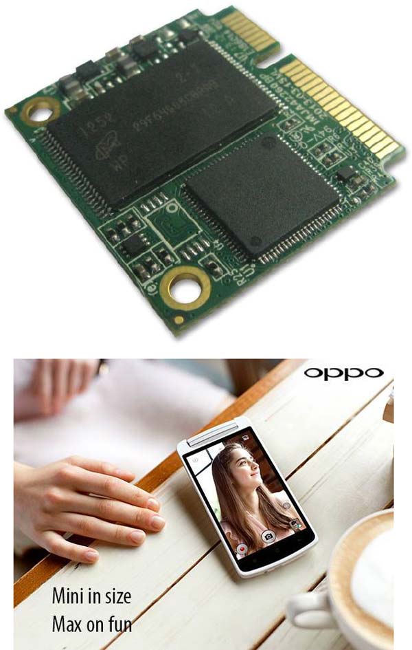 На фото Super Talent mSATA SSD и Oppo N1 mini