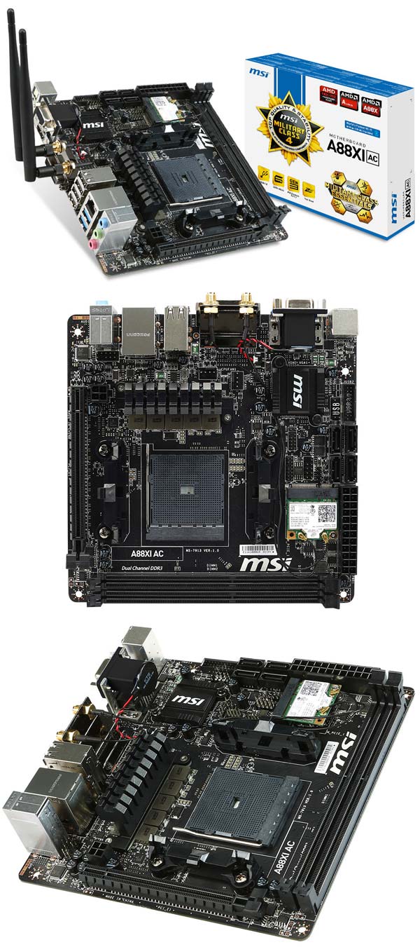 На фото можно рассмотреть системную плату MSI A88XI AC