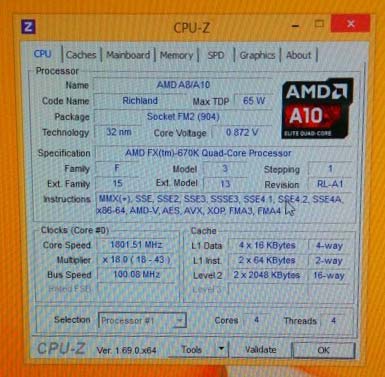 AMD FX-670K на фото с экрана монитора