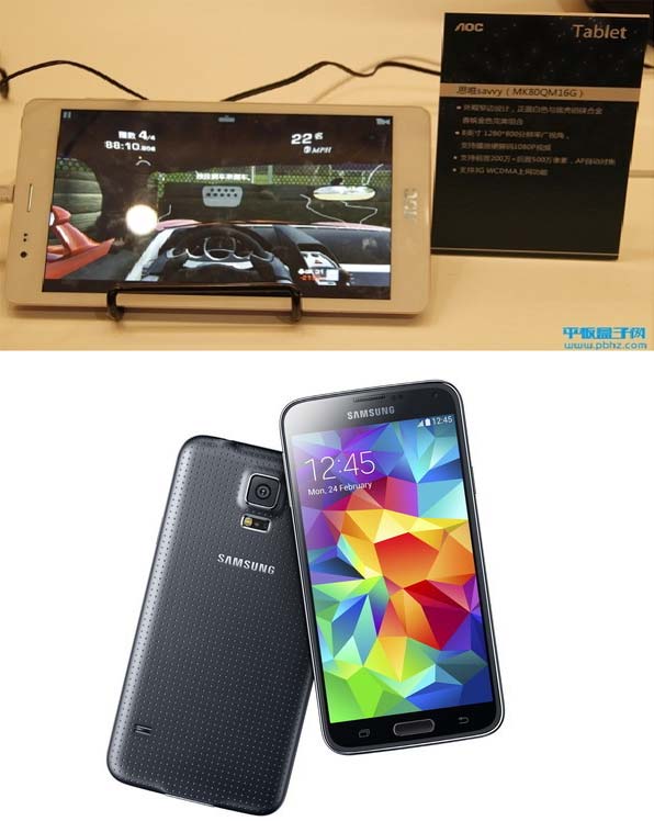 Один из планшетов AOC и смартфон Galaxy S5 Mini