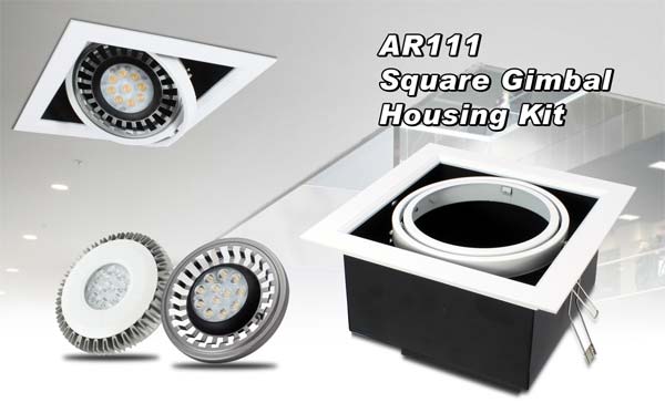 На фото показано устройство GlacialLight AR111 Square Gimbal Housing Kit