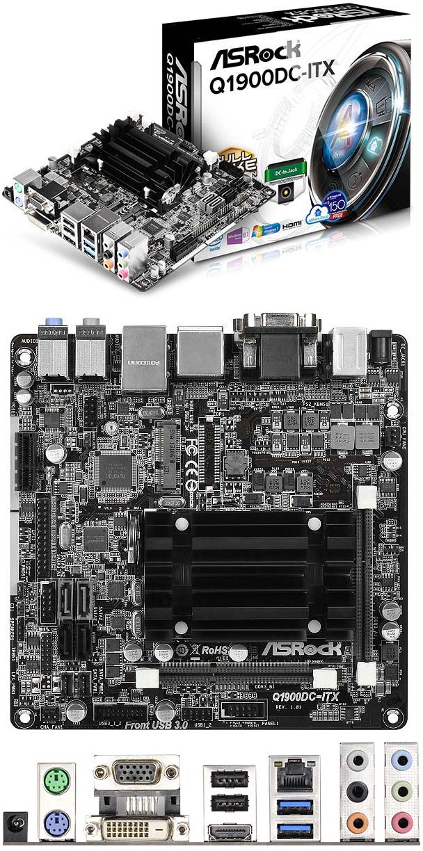 На фото показана системная плата ASRock Q1900DC-ITX