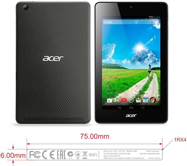 На фото показан планшет Acer Iconia 7 (B1-750)