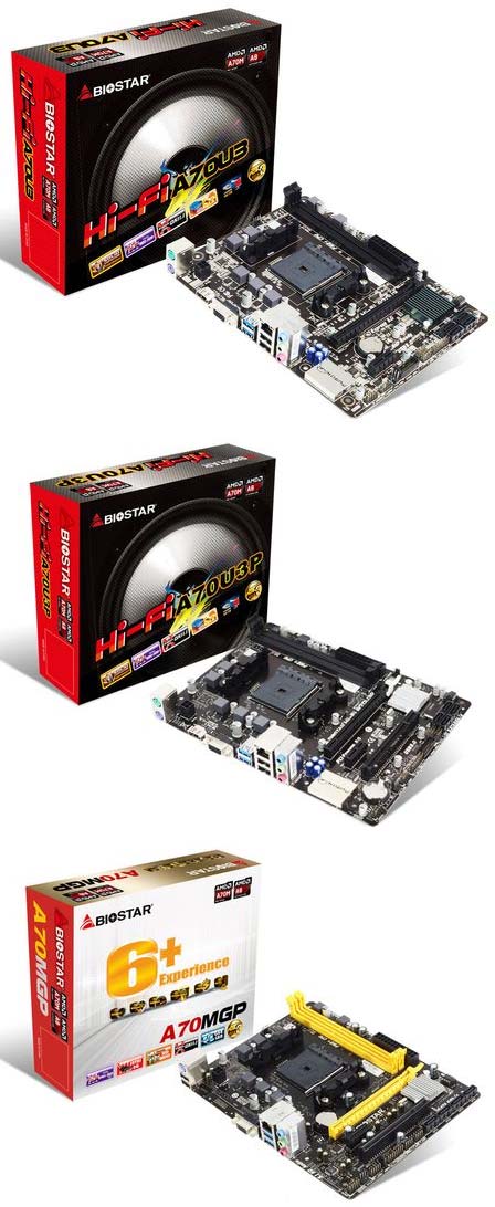 На фото устройства Hi-Fi A70U3P, Hi-Fi A70U3 и A70MGP от Biostar