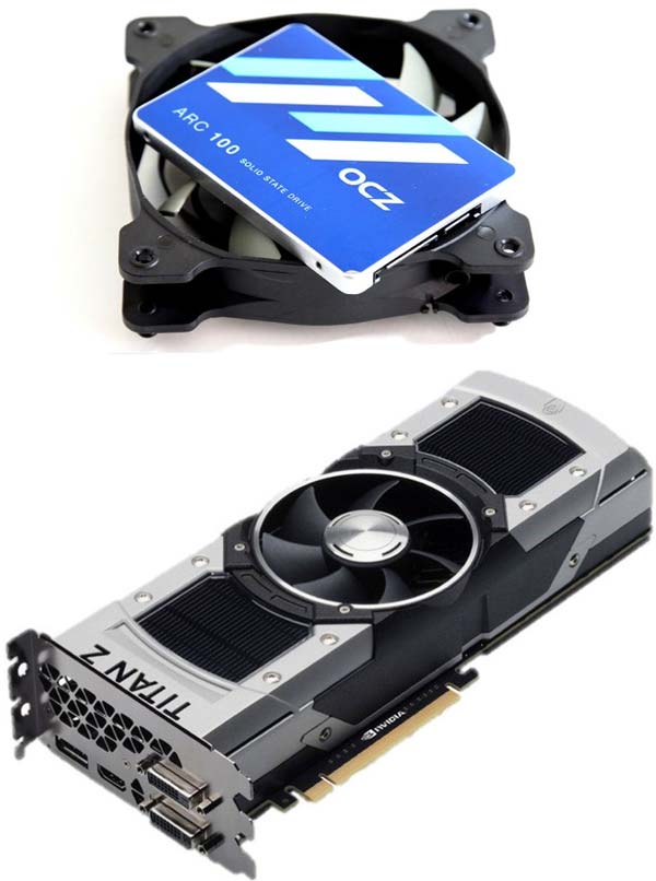 На фото устройства OCZ ARC 100 и GeForce TITAN-Z