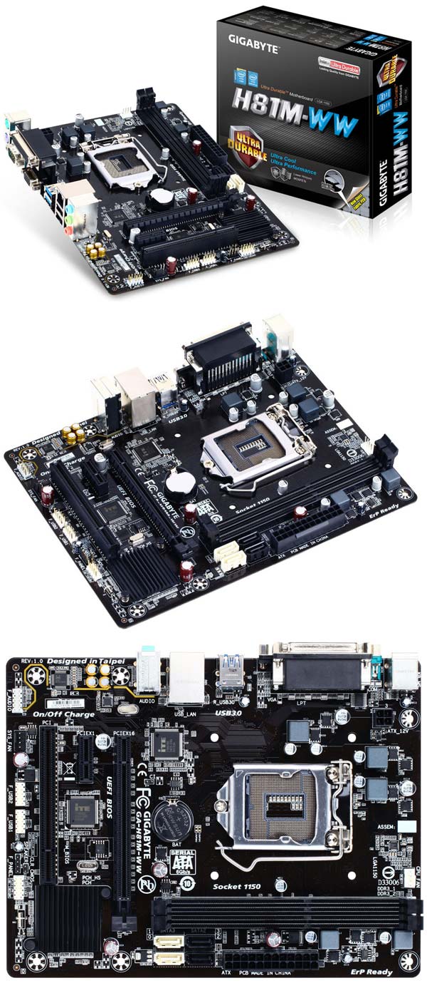 На фото показана системная плата Gigabyte H81M-WW