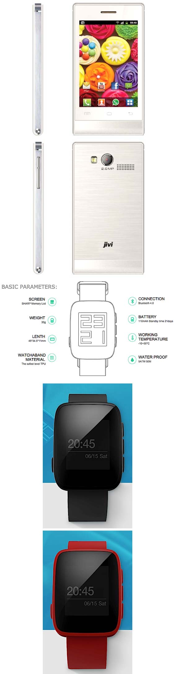 На фото смартфон Jivi JSP 20 и Tommy Smartwatch