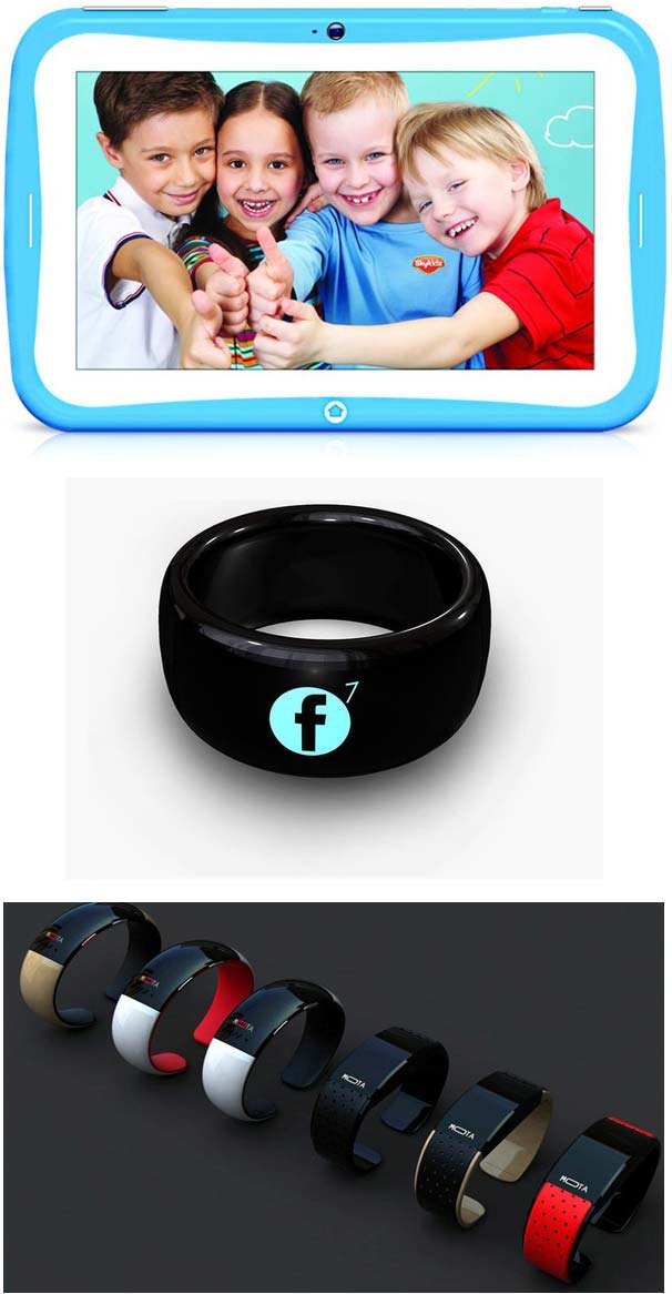 На фото показаны планшет Mitashi Sky Tab 2 и умные кольца MOTA SmartRing