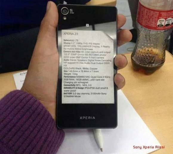 Перед нами источник спецификаций Sony Xperia Z3