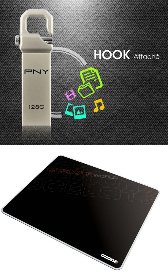 Флешка PNY Hook Attache 128ГБ и коврик для мышки Ozone Gaming Ocelote World Mousepad