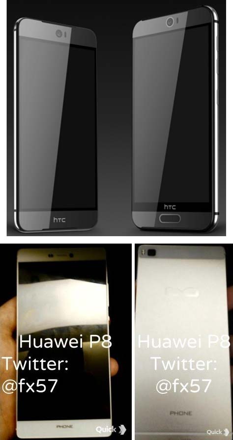 На фото показаны устройства HTC One M9 и Huawei P8