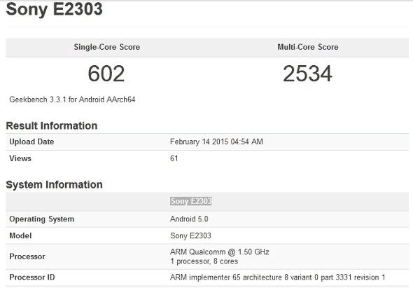Результат теста смартфона Sony E2303