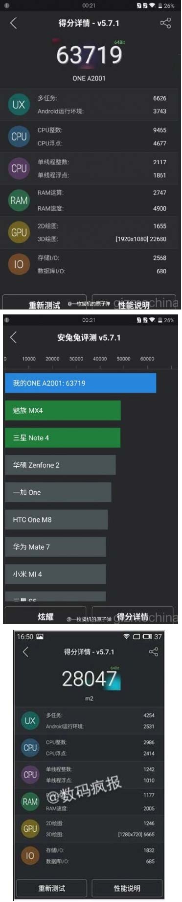 Результаты выступления OnePlus 2 и Meizu M2 в AnTuTu