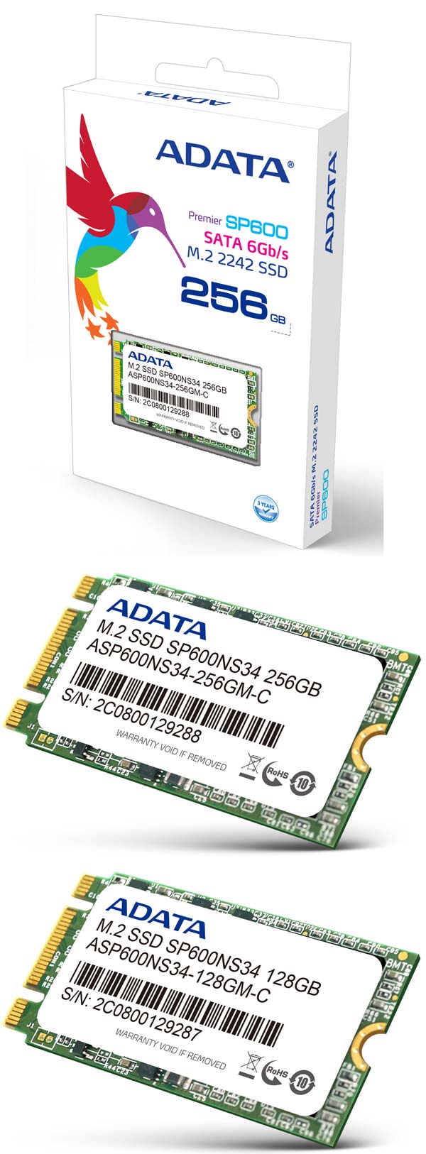 На фото показаны накопители ADATA SP600NS34 M.2 SSD