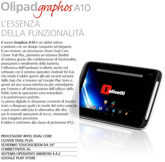 На фото показан планшет Olivetti Olipad Graphos A10