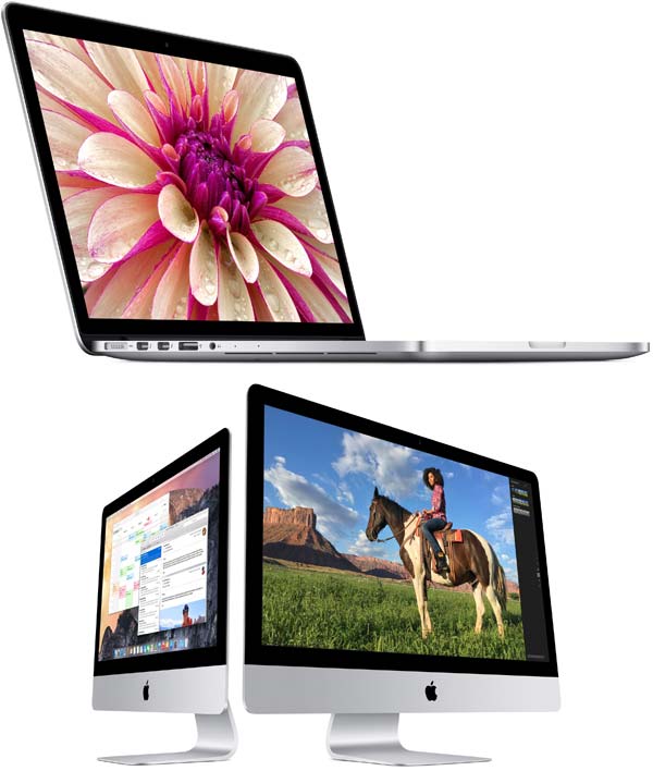 На фото аппараты Retina MacBook Pro и iMac c дисплеем Retina 5K