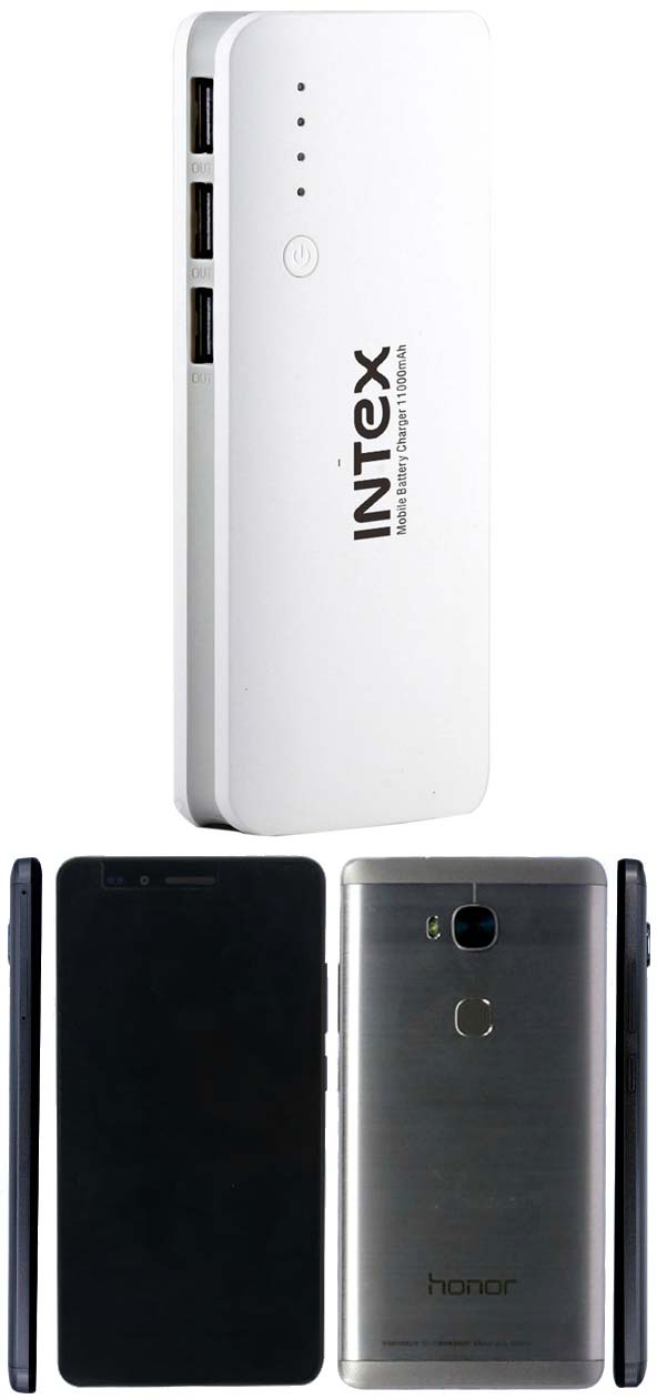 На фото устройства Intex PB11K и Huawei Honor 5X (KIW-AL10)