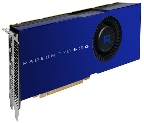 На фото можно увидеть видеокарту AMD Radeon Pro SSG