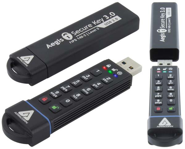 На фото можно увидеть накопитель Apricorn Aegis Secure Key 3.0