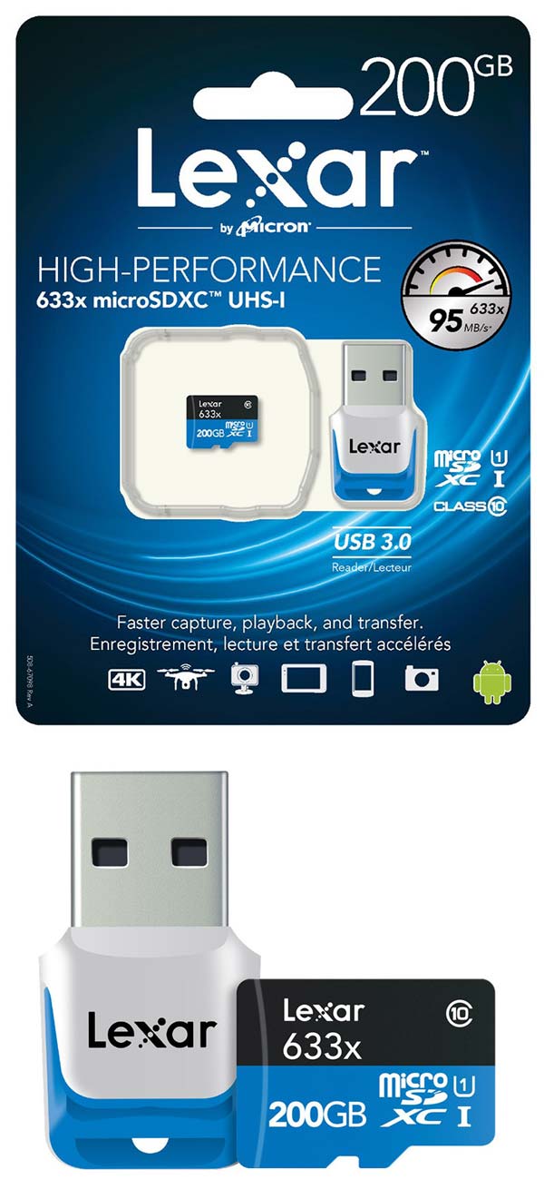 Шустрая карта памяти Lexar microSDXC UHS-I на 200 гигабайт