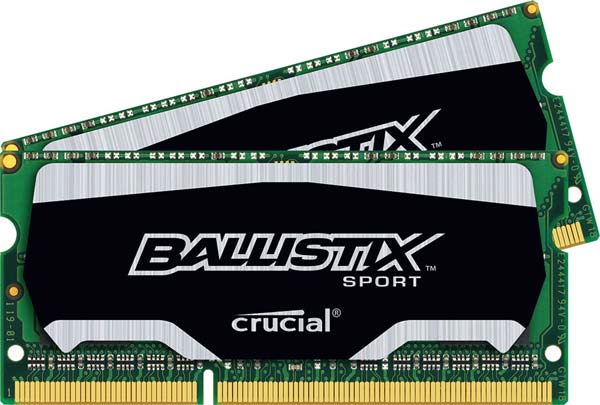 На фото показана оперативная память Crucial Ballistix Sport LT DDR4 SO-DIMM