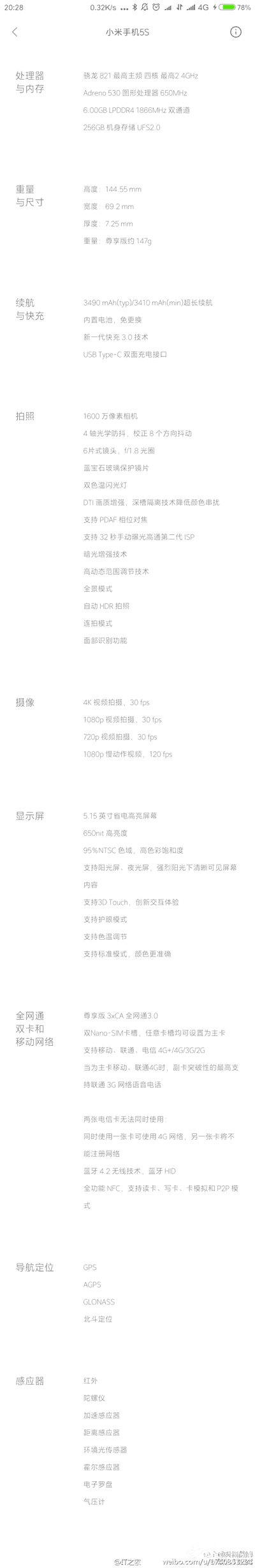 Данные о Xiaomi Mi 5s